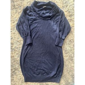 Express Blue Knit Sweater Dress Sz M Cowl Neck Wool Blend